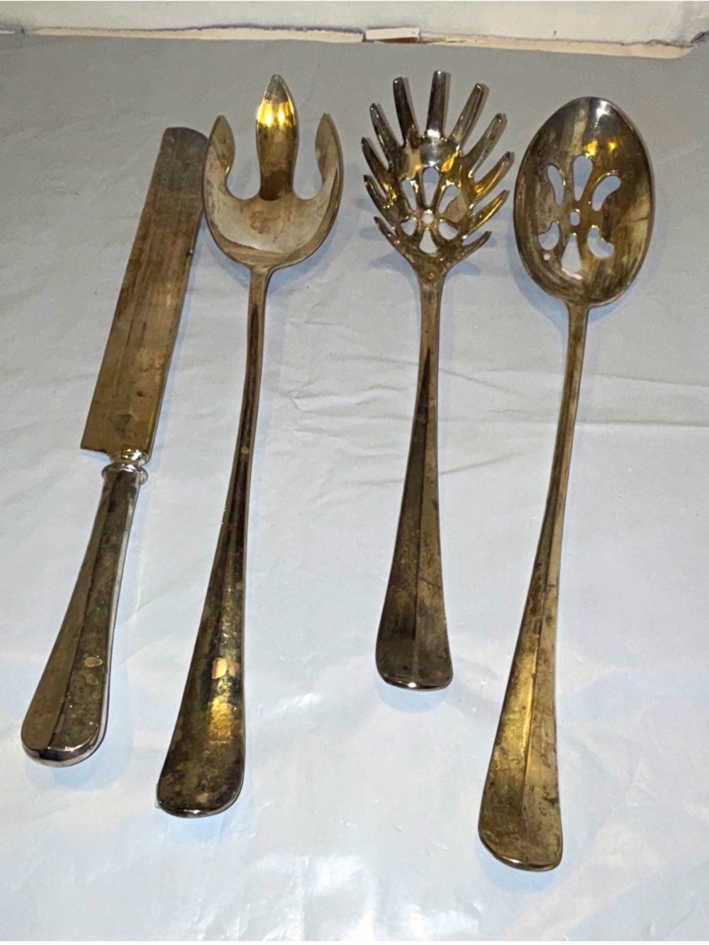 4pc Silver Plated Serving Utensil Set 12 in Cake Server Fork Spoon Pasta